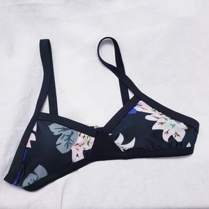 Black floral bathing suit top